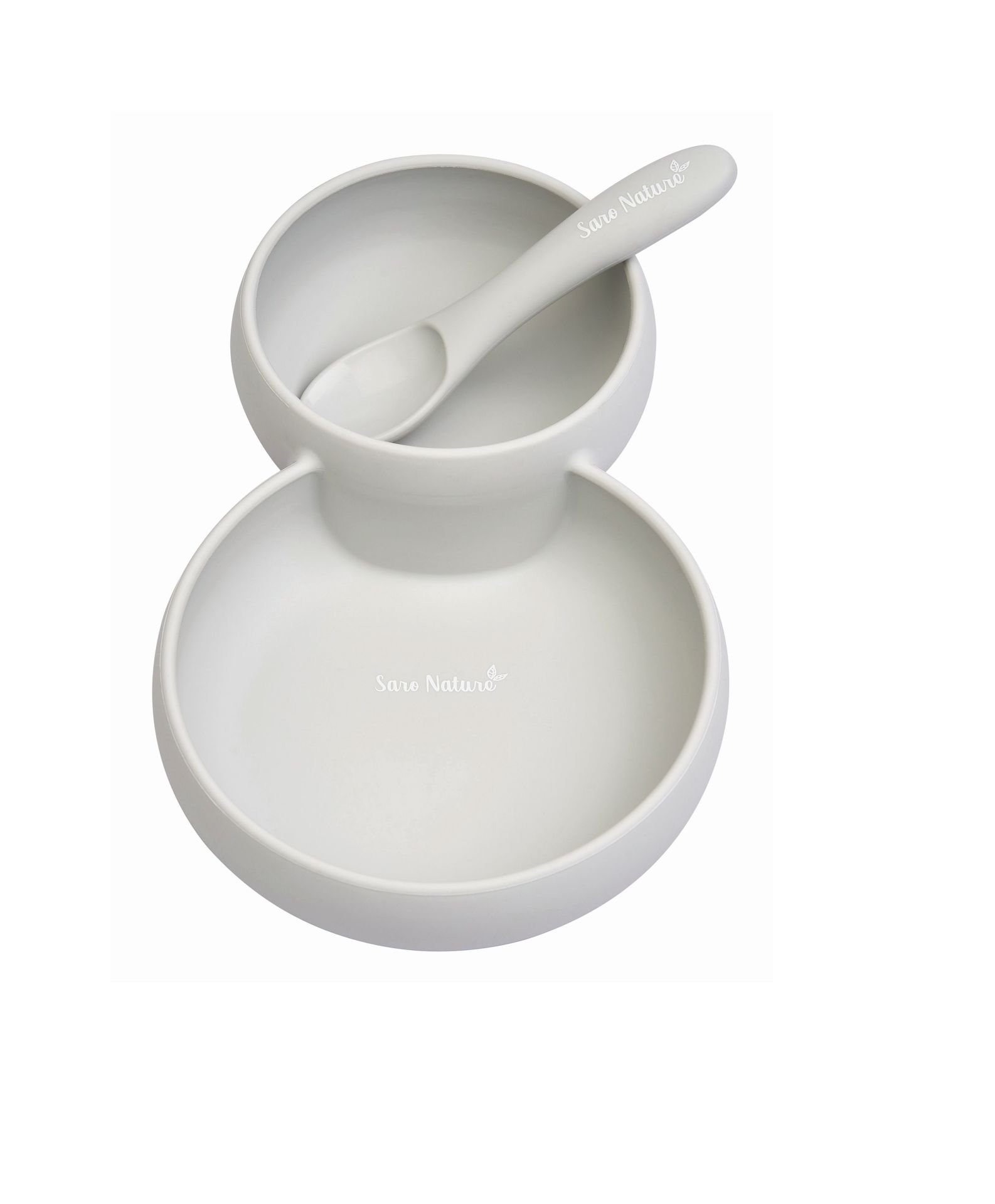 Saro Silikon İkiz Tabak, Kase ve Kaşık Seti Gri