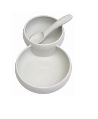 Saro Silikon İkiz Tabak, Kase ve Kaşık Seti Gri