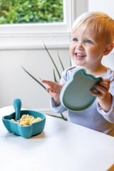 Tum Tum Silikon Vakumlu, Kapaklı Kase ve Kaşık Seti Boris Bear