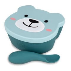 Tum Tum Silikon Vakumlu, Kapaklı Kase ve Kaşık Seti Boris Bear
