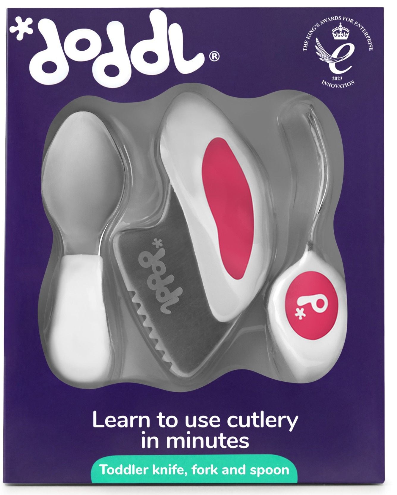 Doddl Çocuklar İçin Çatal Kaşık Bıçak Seti 1-5 Yaş Magenta