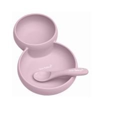 Saro Silikon İkiz Tabak, Kase ve Kaşık Seti Pembe