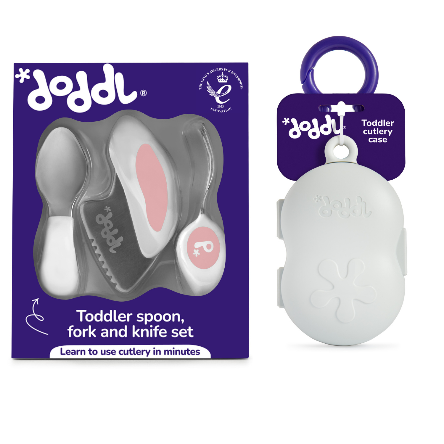 DODDL Çocuklar için Çatal Kaşık Bıçak Seti 3.lü Dusky Rose ve Taşıma Kutusu