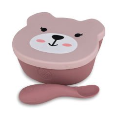 Tum Tum Silikon Vakumlu, Kapaklı Kase ve Kaşık Seti Betsy Bear