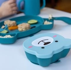 TumTum Silikon Alıştırma Bardağı / Vakumlu Mama Kasesi / Kutulu Mama Kaşık ve Çatal Seti Boris Bear