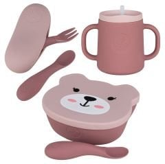 TumTum Silikon Alıştırma Bardağı / Vakumlu Mama Kasesi / Kutulu Mama Kaşık ve Çatal Seti Betsy Bear