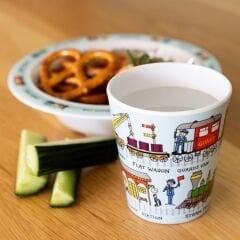 Melamin Bölmeli Tabak / Alıştırma Bardağı / Kutulu Çatal Kaşık Seti Trains