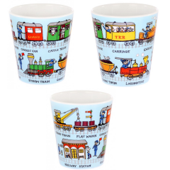 Melamin Bölmeli Tabak / Alıştırma Bardağı / Kutulu Çatal Kaşık Seti Trains