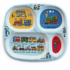 Melamin Bölmeli Tabak / Alıştırma Bardağı / Kutulu Çatal Kaşık Seti Trains