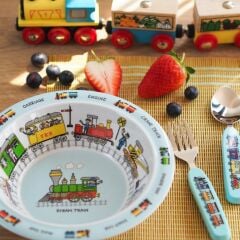 Melamin Mama Tabağı, Kasesi ve Alıştırma Bardağı - Trains