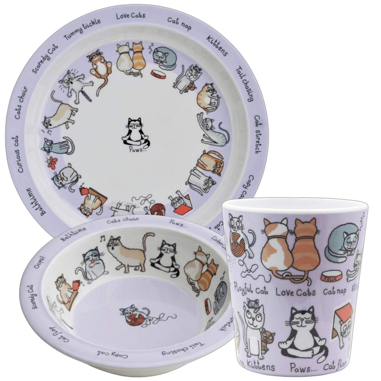 Melamin Mama Tabağı, Kasesi ve Alıştırma Bardağı - Cats