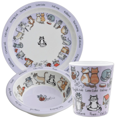 Melamin Mama Tabağı, Kasesi ve Alıştırma Bardağı - Cats