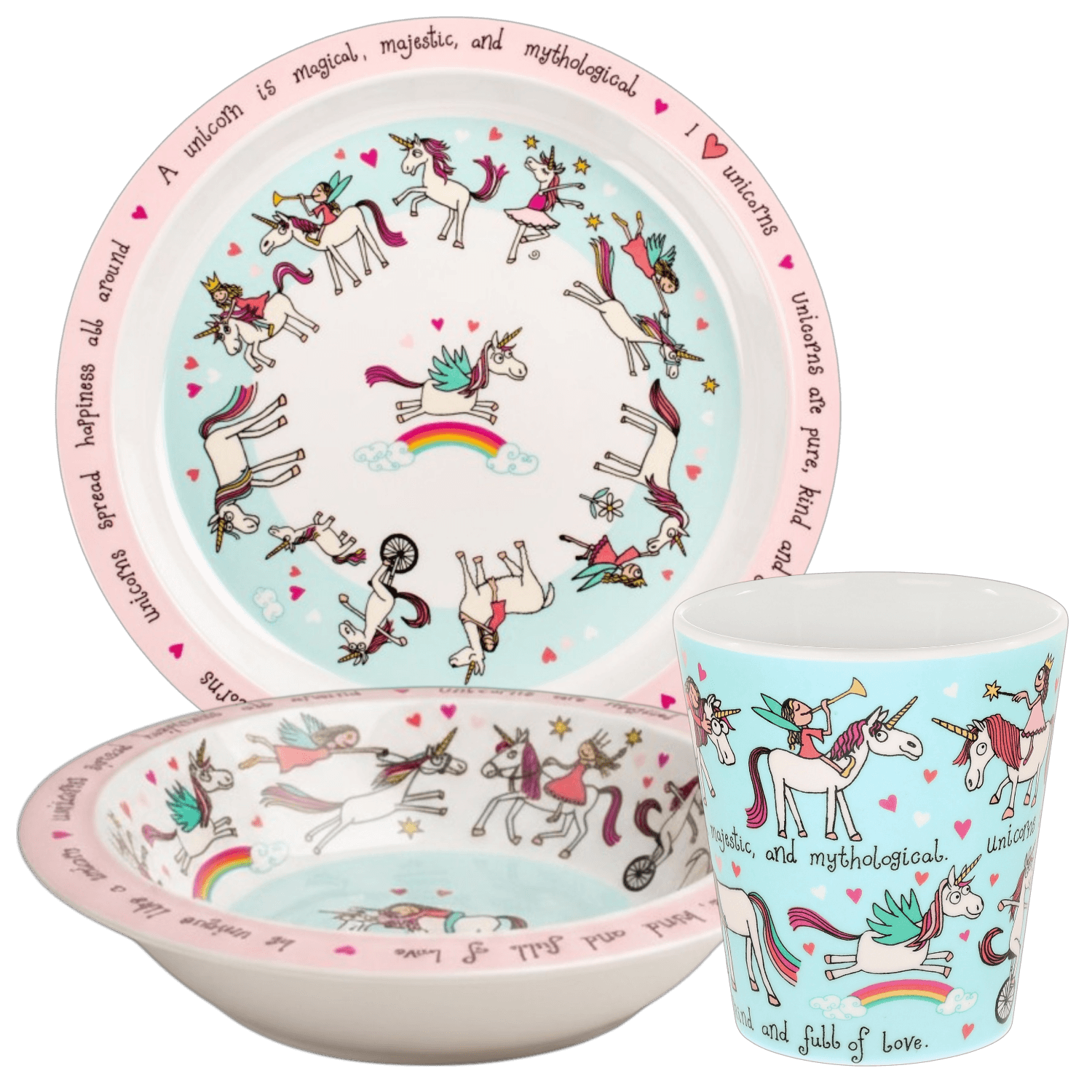 Melamin Mama Tabağı, Kasesi ve Alıştırma Bardağı - Unicorn