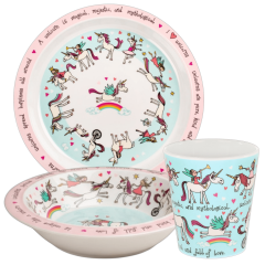 Melamin Mama Tabağı, Kasesi ve Alıştırma Bardağı - Unicorn